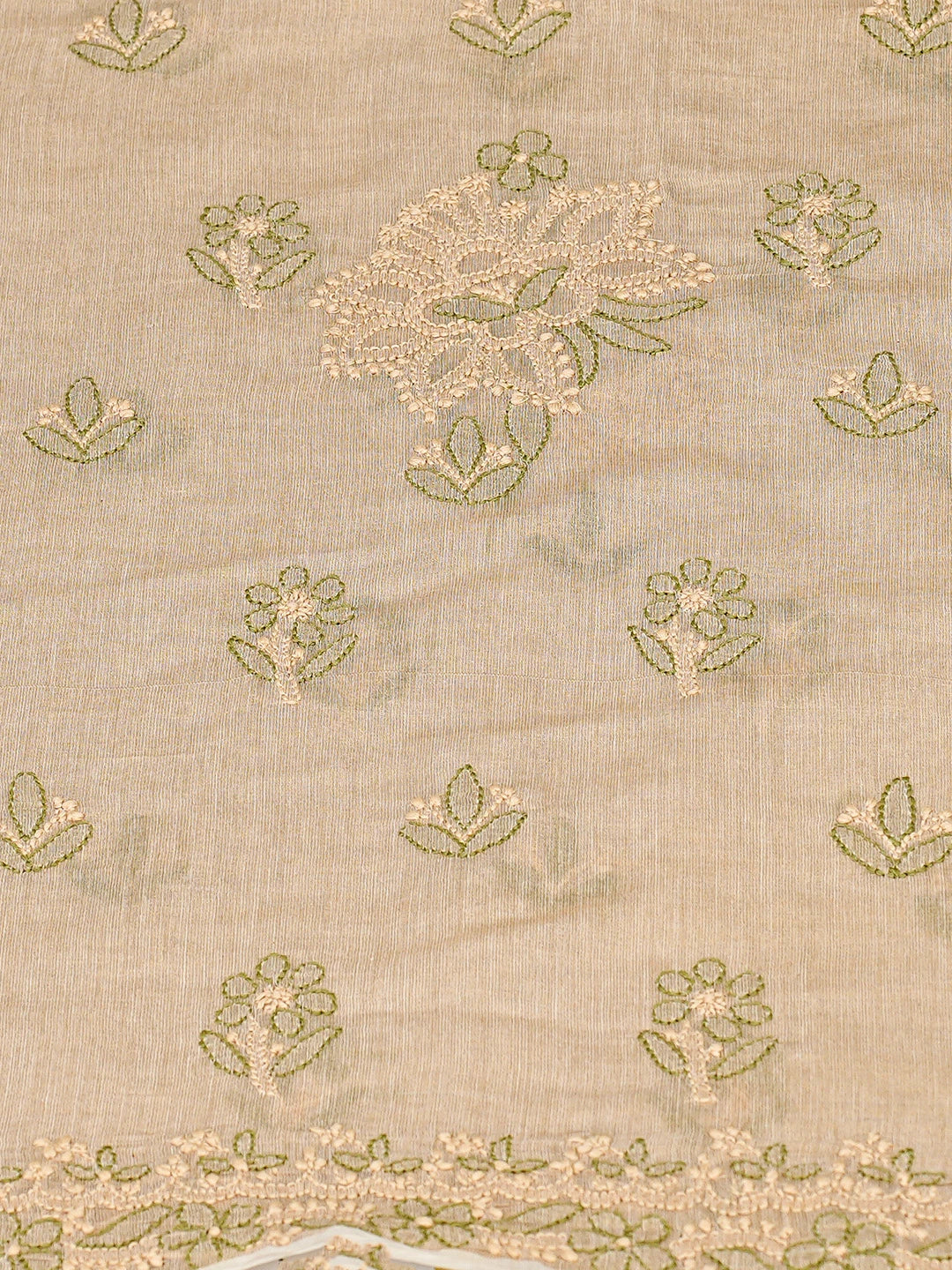 Ada Hand Embroidered Fawn Tissue Lucknowi Chikankari Unstitched Kurta Dupatta Set 01A871511