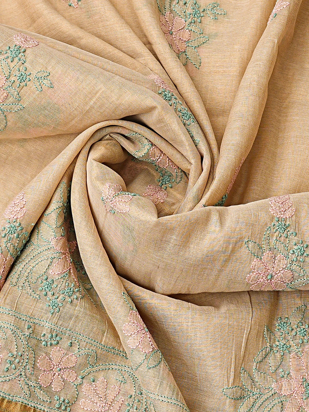 Ada Hand Embroidered Fawn Tissue Lucknowi Chikankari Unstitched Kurta Dupatta Set 01A871445