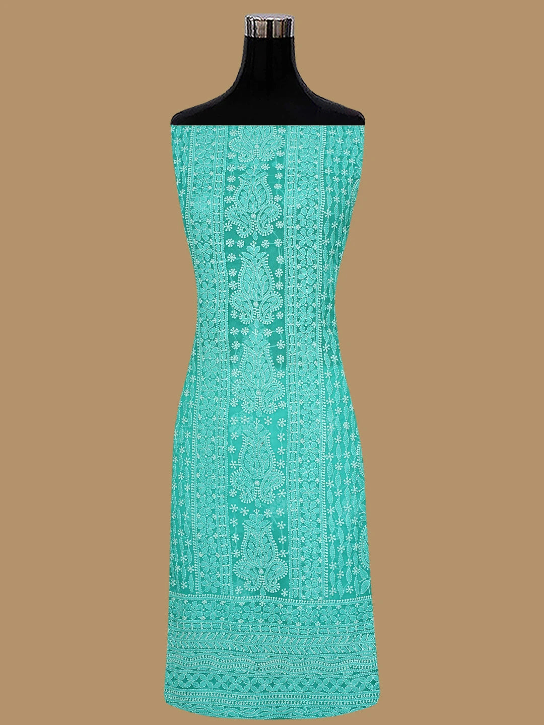 Ada Hand Embroidered Rama Green Georgette Lucknowi Chikankari Unstitched Suit Piece 01A835658
