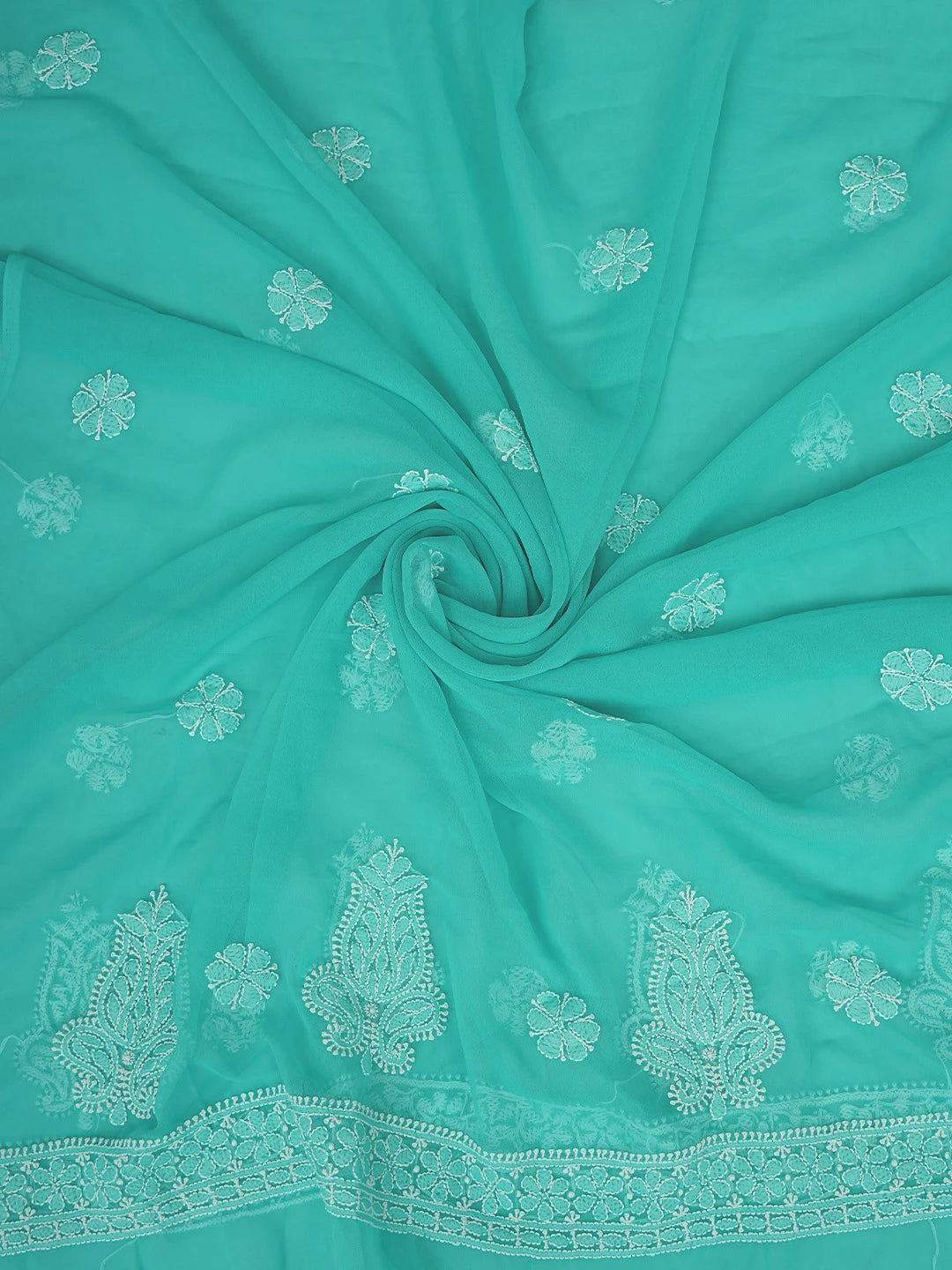 Ada Hand Embroidered Rama Green Georgette Lucknowi Chikankari Unstitched Suit Piece 01A835658