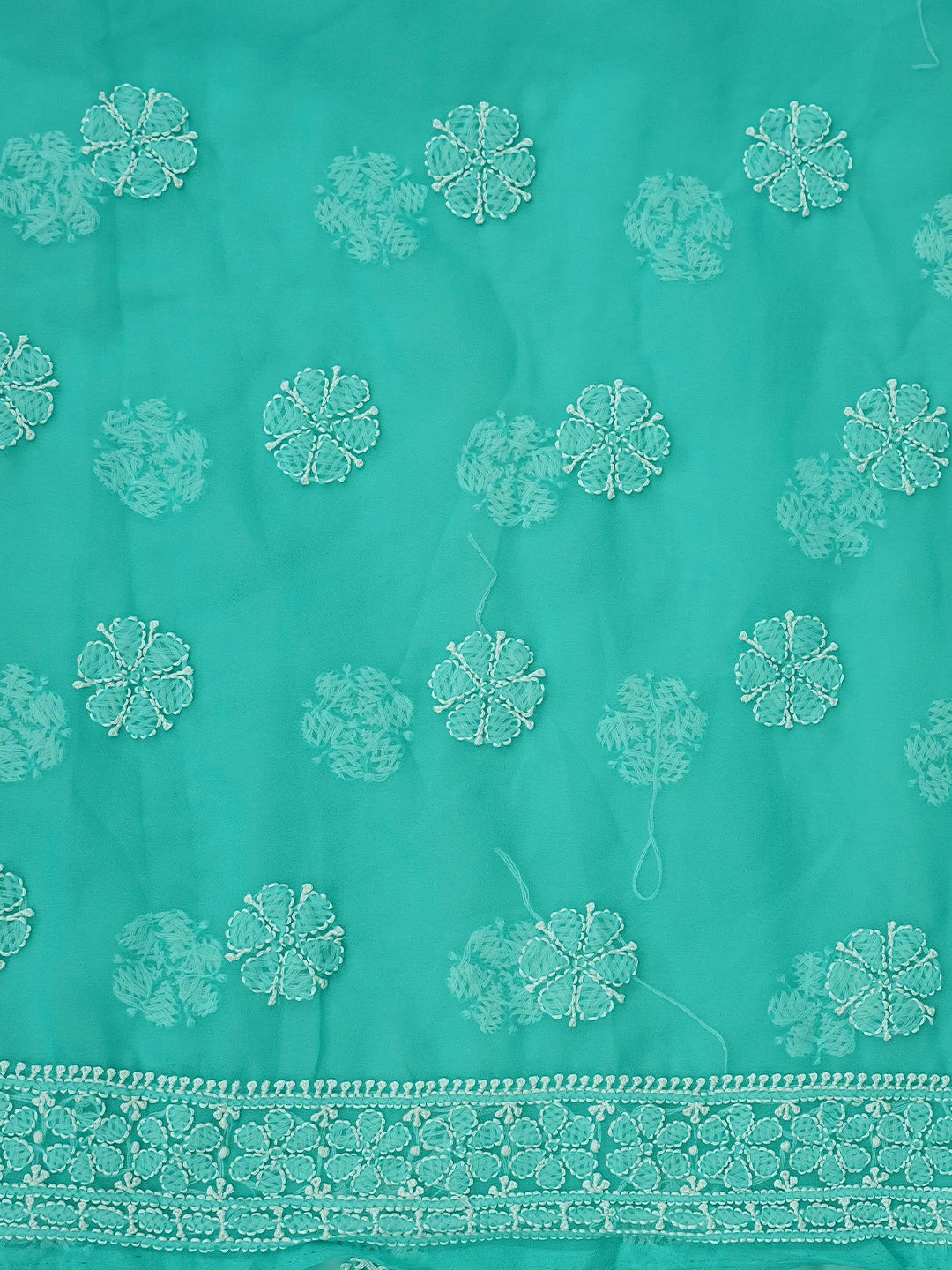 Ada Hand Embroidered Rama Green Georgette Lucknowi Chikankari Unstitched Suit Piece 01A835658
