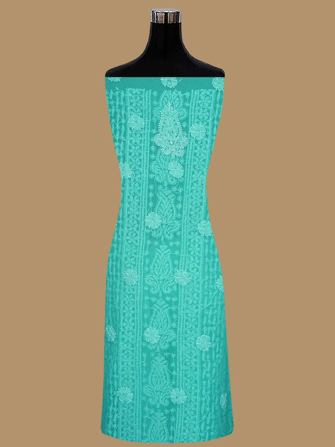 Ada Hand Embroidered Rama Green Georgette Lucknowi Chikankari Unstitched Suit Piece 01A835658