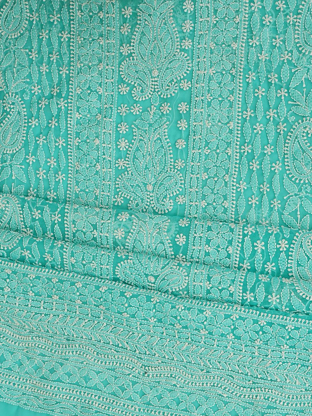 Ada Hand Embroidered Rama Green Georgette Lucknowi Chikankari Unstitched Suit Piece 01A835658