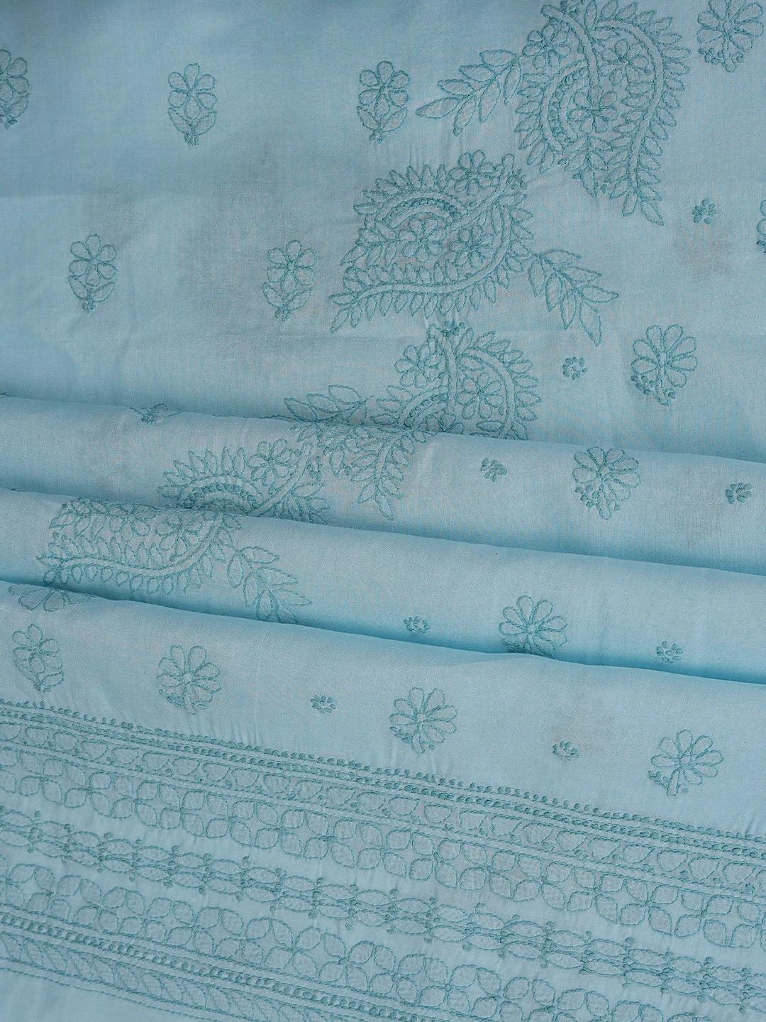 Ada Hand Embroidered Blue Cotton Lucknowi Chikankari Unstitched Suit Piece 01A816505