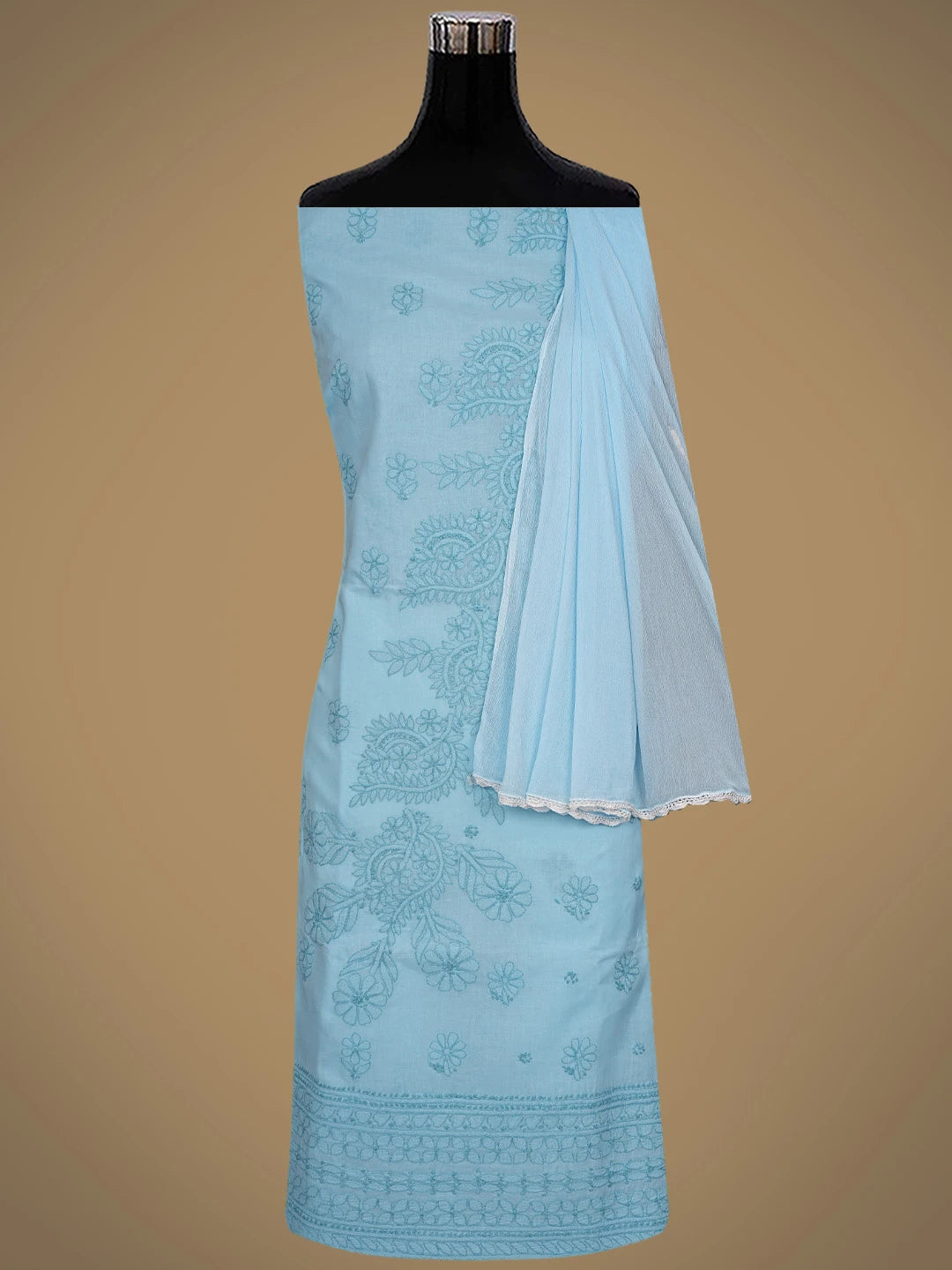 Ada Hand Embroidered Blue Cotton Lucknowi Chikankari Unstitched Suit Piece 01A816505