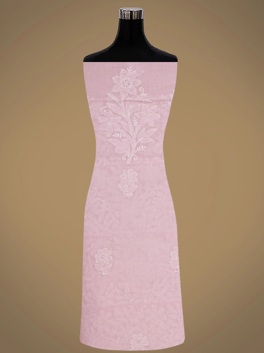 Ada Hand Embroidered Pink Cotton Lucknowi Chikankari Unstitched Suit Piece With Pearl Work 01A791026