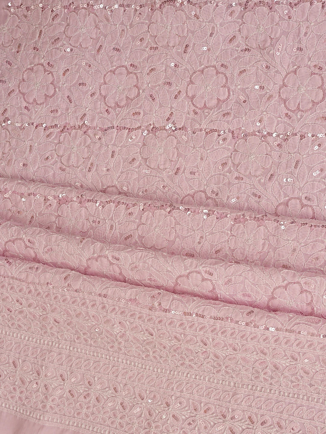 Ada Hand Embroidered Pink Cotton Lucknowi Chikankari Unstitched Suit Piece With Pearl Work 01A791026