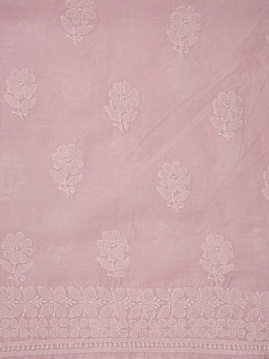 Ada Hand Embroidered Pink Cotton Lucknowi Chikankari Unstitched Suit Piece With Pearl Work 01A791026