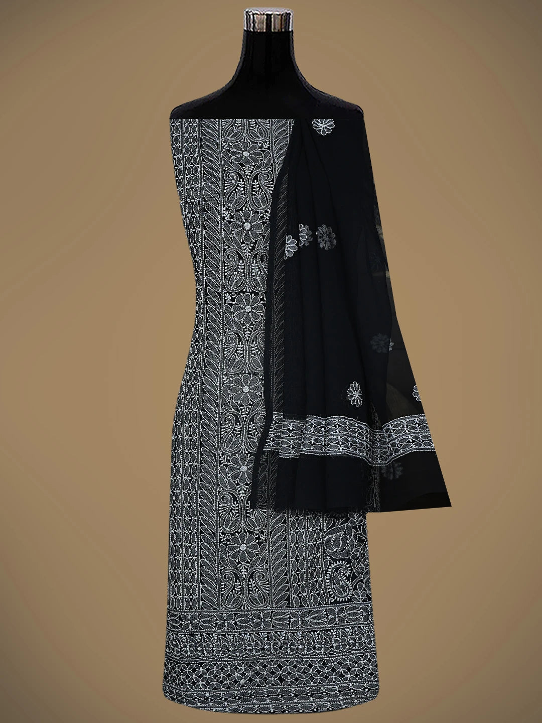 Ada Hand Embroidered Black Georgette Lucknowi Chikankari Unstitched Suit Piece 01A835645