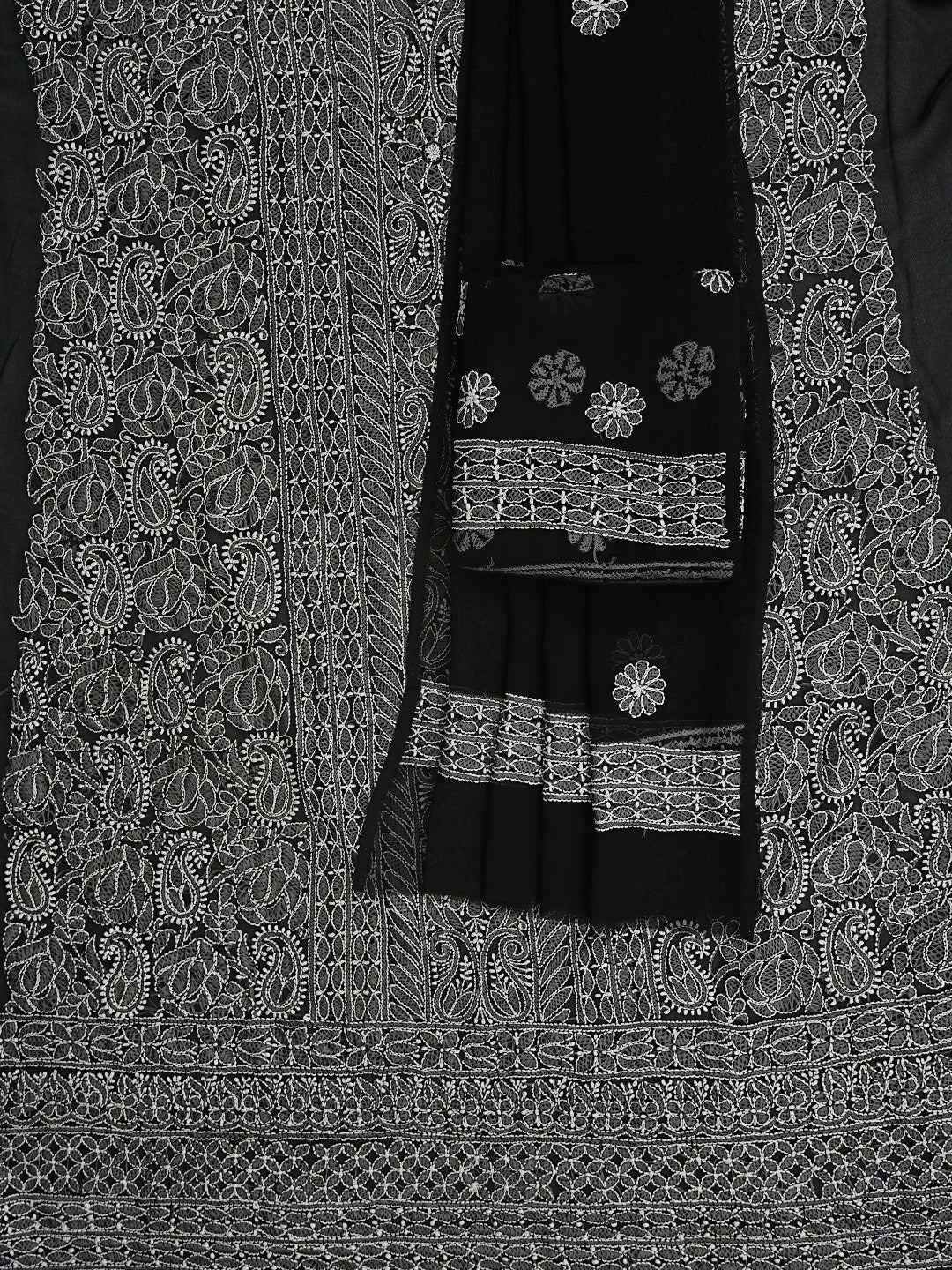 Ada Hand Embroidered Black Georgette Lucknowi Chikankari Unstitched Suit Piece 01A835645
