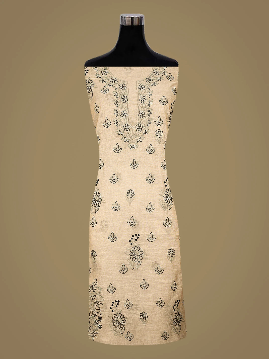 Ada Hand Embroidered Fawn Tissue Lucknowi Chikankari Unstitched Kurta Dupatta Set 01A871493