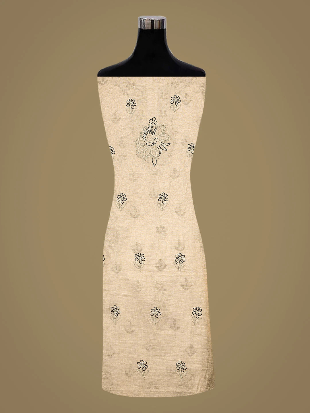Ada Hand Embroidered Fawn Tissue Lucknowi Chikankari Unstitched Kurta Dupatta Set 01A871493