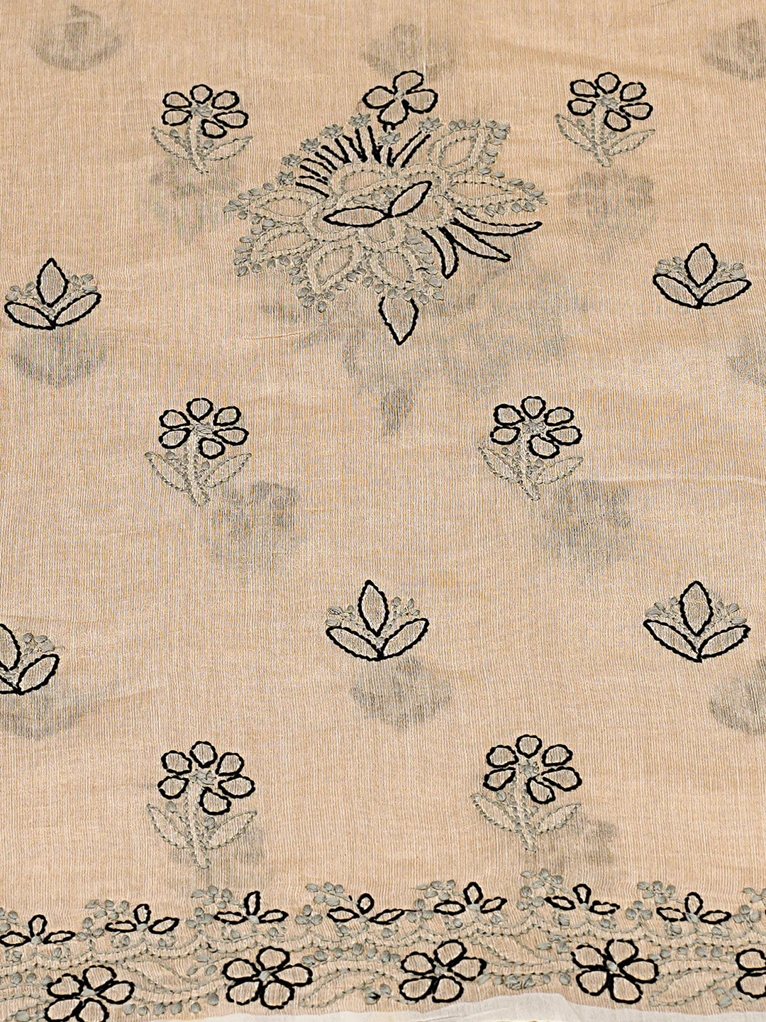 Ada Hand Embroidered Fawn Tissue Lucknowi Chikankari Unstitched Kurta Dupatta Set 01A871493