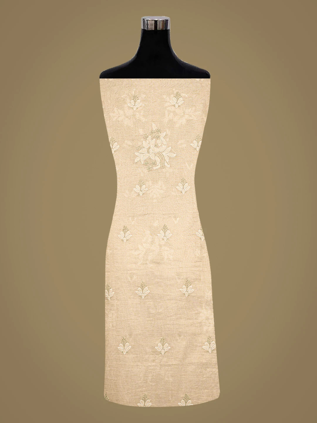 Ada Hand Embroidered Fawn Tissue Lucknowi Chikankari Unstitched Kurta Dupatta Set 01A871454