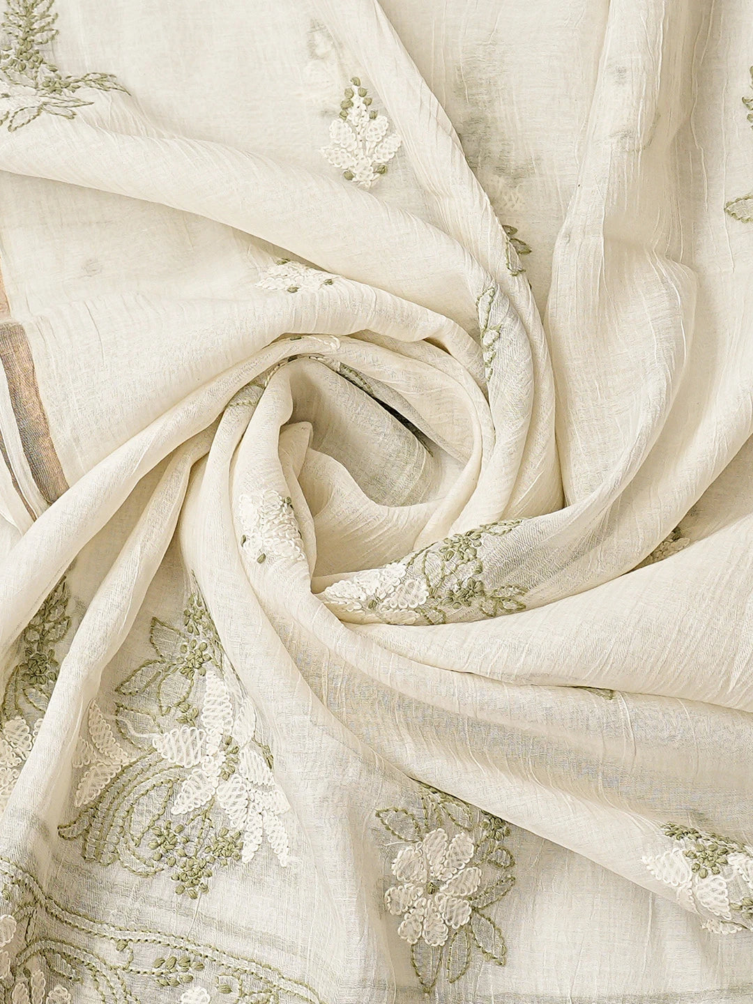 Ada Hand Embroidered Fawn Tissue Lucknowi Chikankari Unstitched Kurta Dupatta Set 01A871454