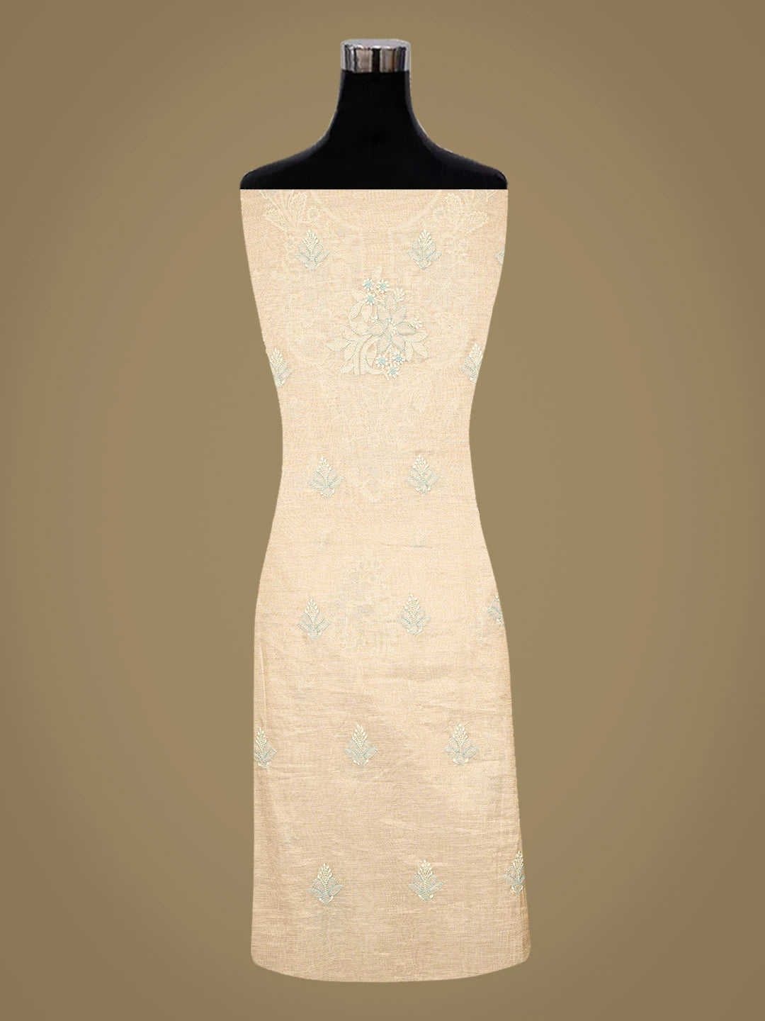 Ada Hand Embroidered Fawn Tissue Lucknowi Chikankari Unstitched Kurta Dupatta Set 01A871464