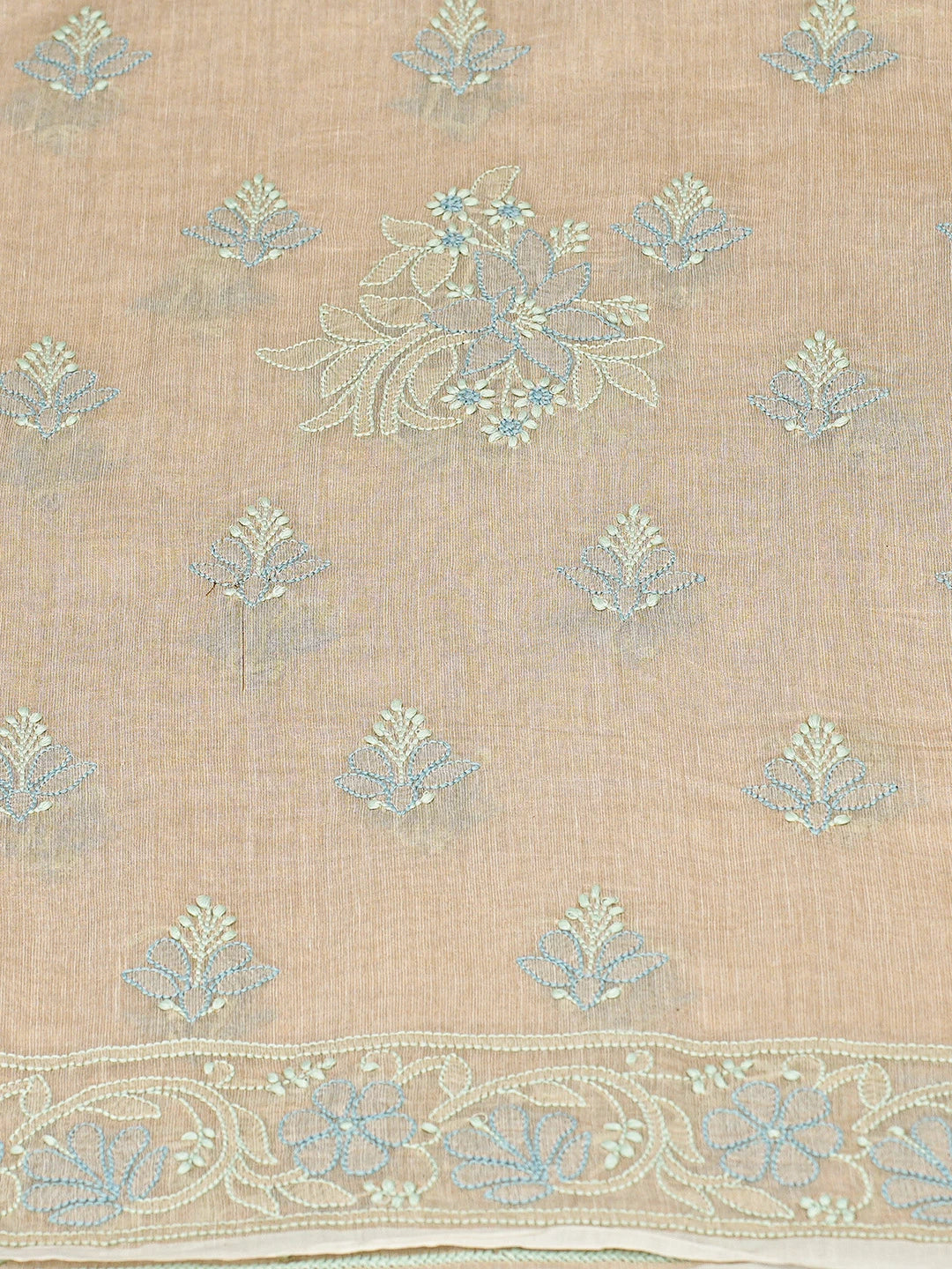 Ada Hand Embroidered Fawn Tissue Lucknowi Chikankari Unstitched Kurta Dupatta Set 01A871464