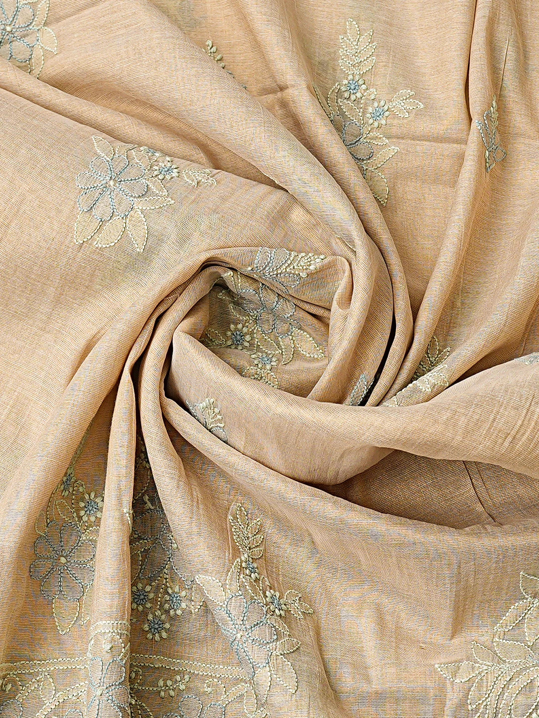Ada Hand Embroidered Fawn Tissue Lucknowi Chikankari Unstitched Kurta Dupatta Set 01A871464