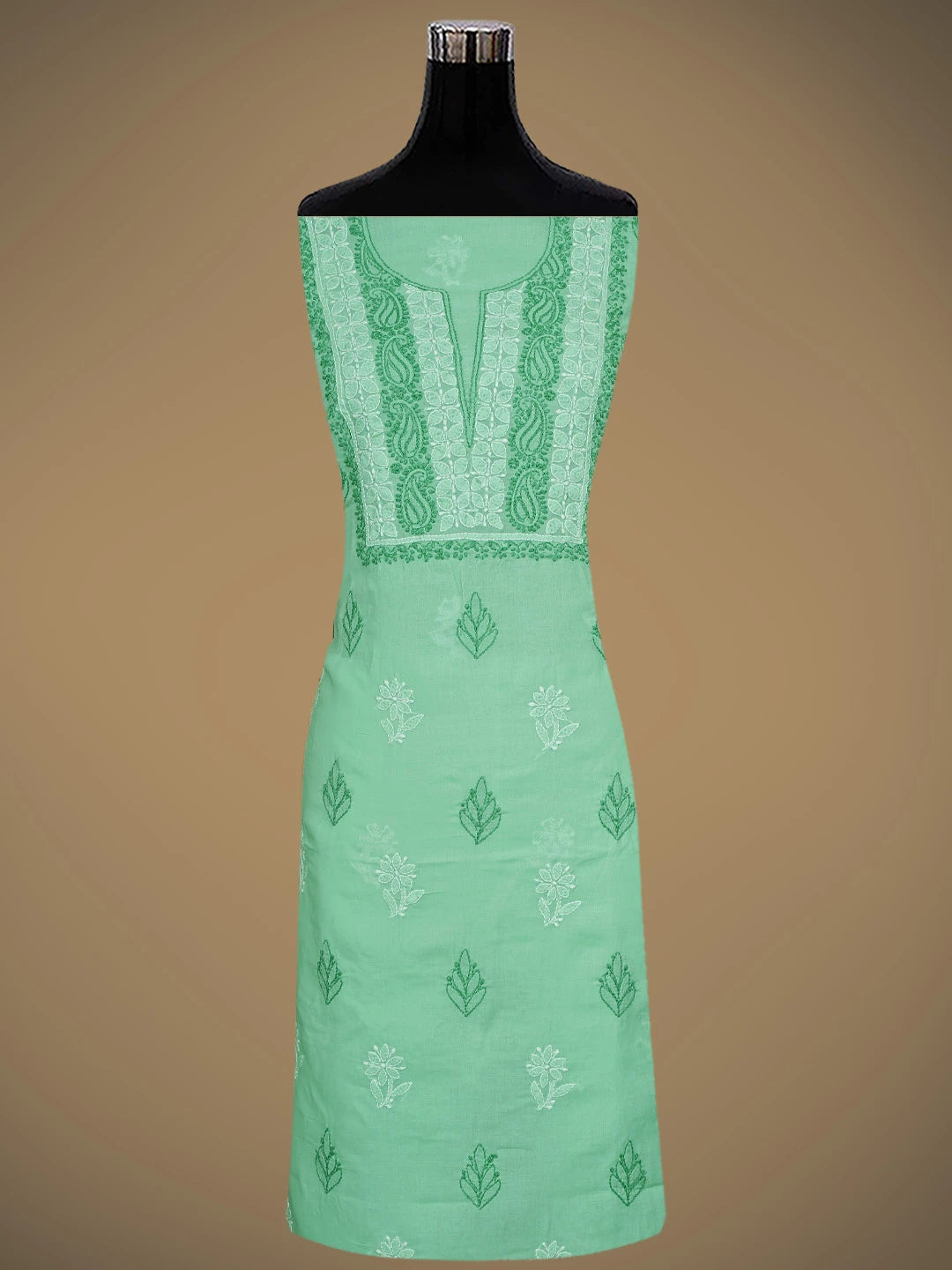 Ada Hand Embroidered Sea Green Cotton Lucknowi Chikankari Unstitched Suit Piece 01A873268