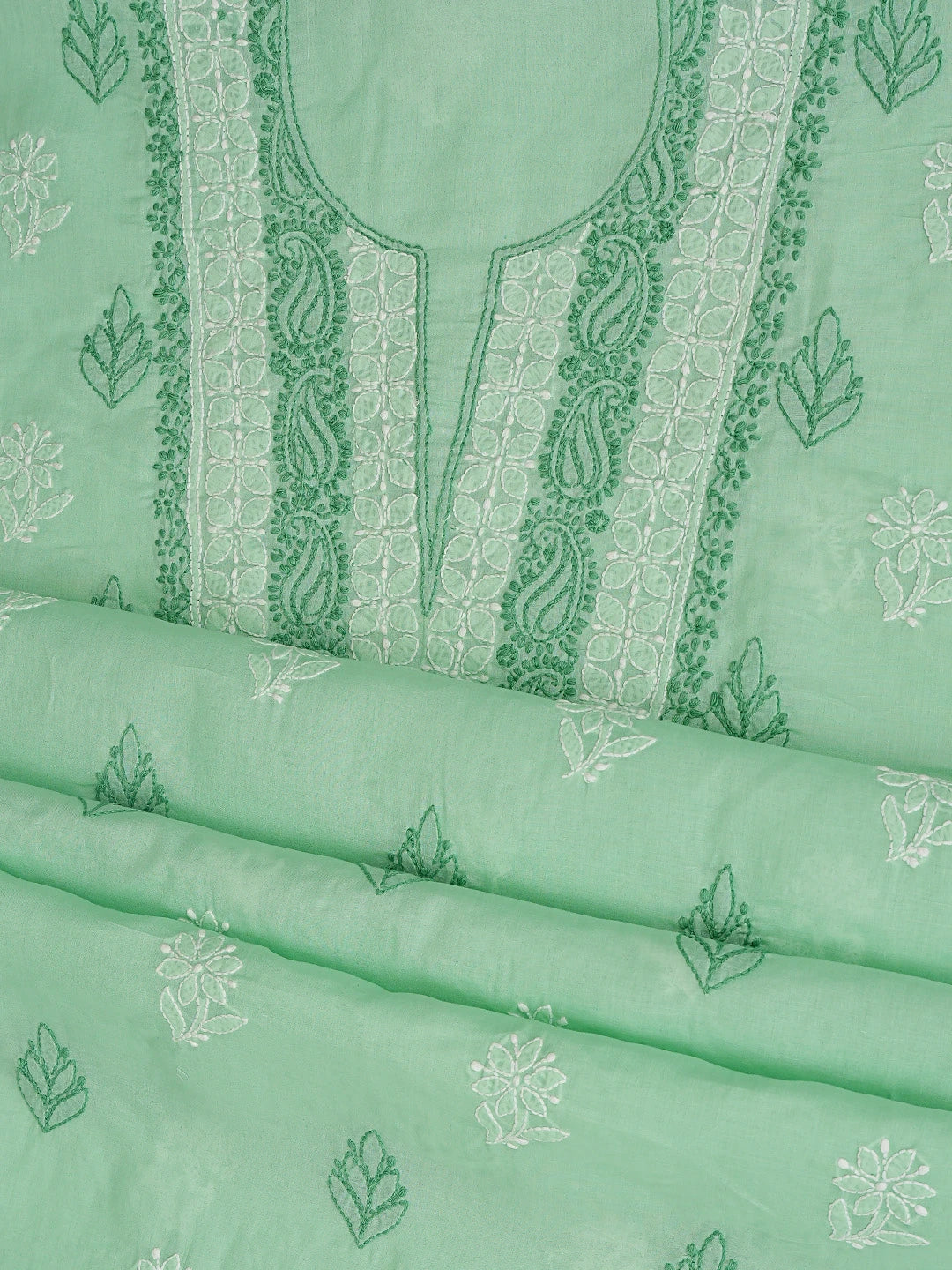 Ada Hand Embroidered Sea Green Cotton Lucknowi Chikankari Unstitched Suit Piece 01A873268
