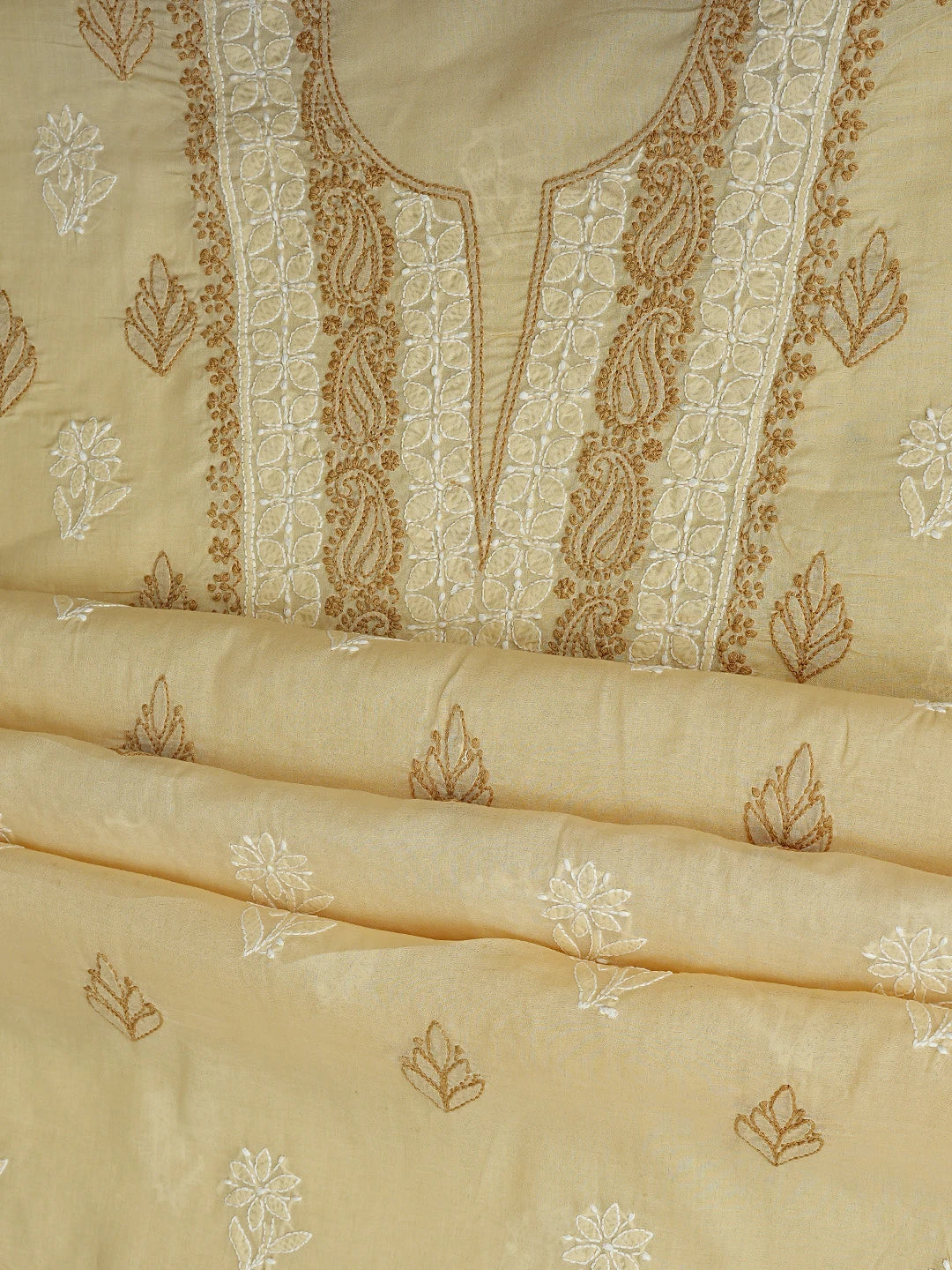 Ada Hand Embroidered Fawn Cotton Lucknowi Chikankari Unstitched Suit Piece 01A873267