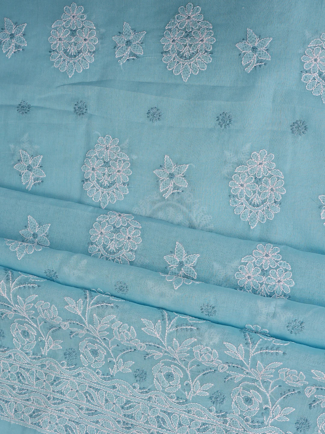 Ada Hand Embroidered Blue Cotton Lucknowi Chikankari Unstitched Suit Piece 01A867722