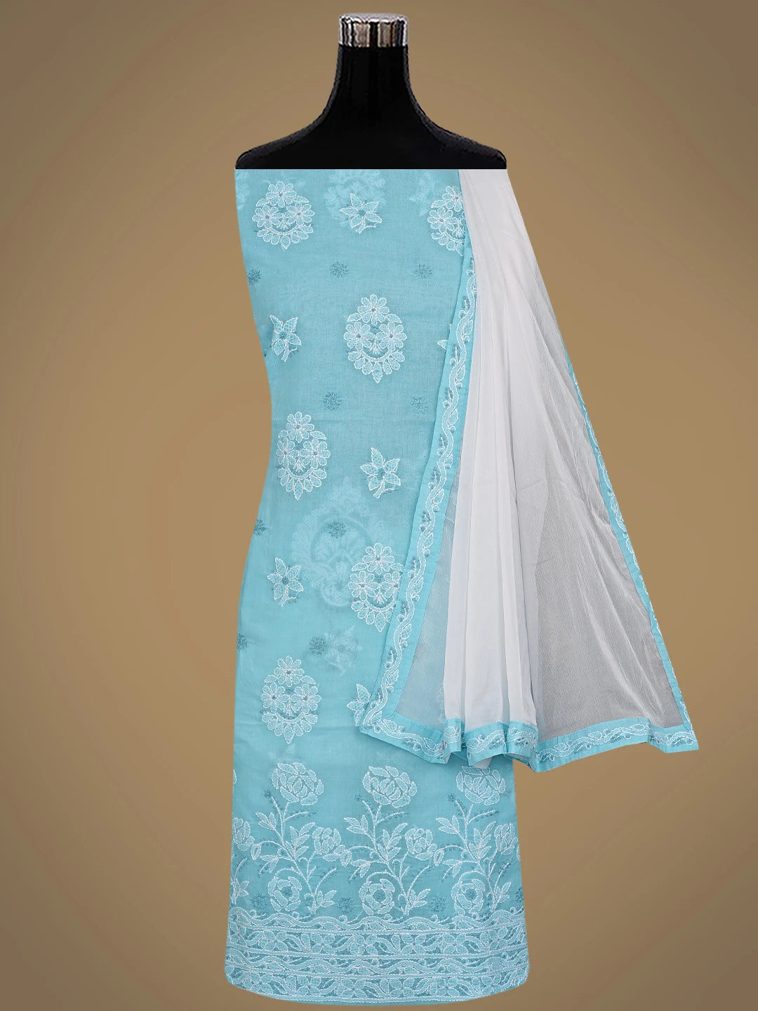 Ada Hand Embroidered Blue Cotton Lucknowi Chikankari Unstitched Suit Piece 01A867722