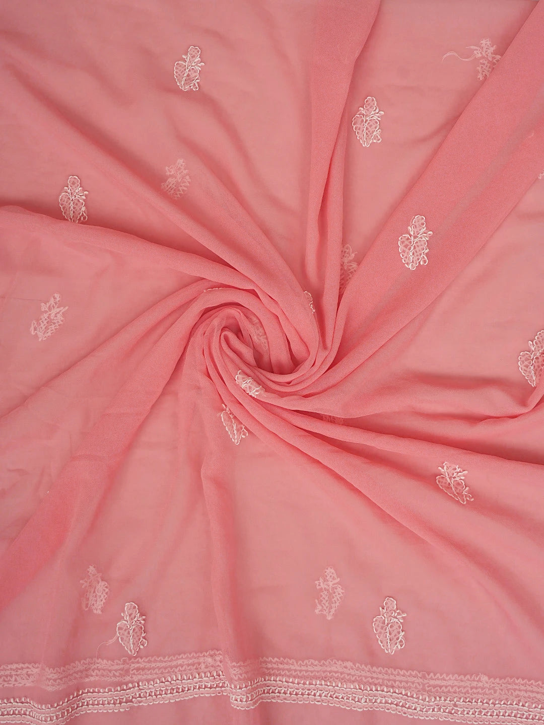Ada Hand Embroidered Peach Georgette Lucknowi Chikankari Unstitched Suit Piece 01A866746