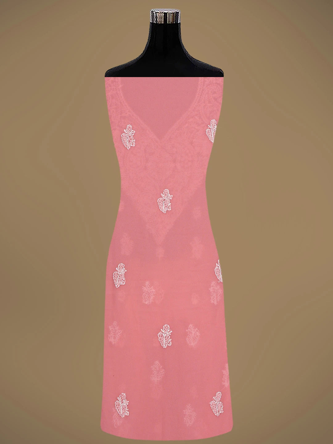 Ada Hand Embroidered Peach Georgette Lucknowi Chikankari Unstitched Suit Piece 01A866746