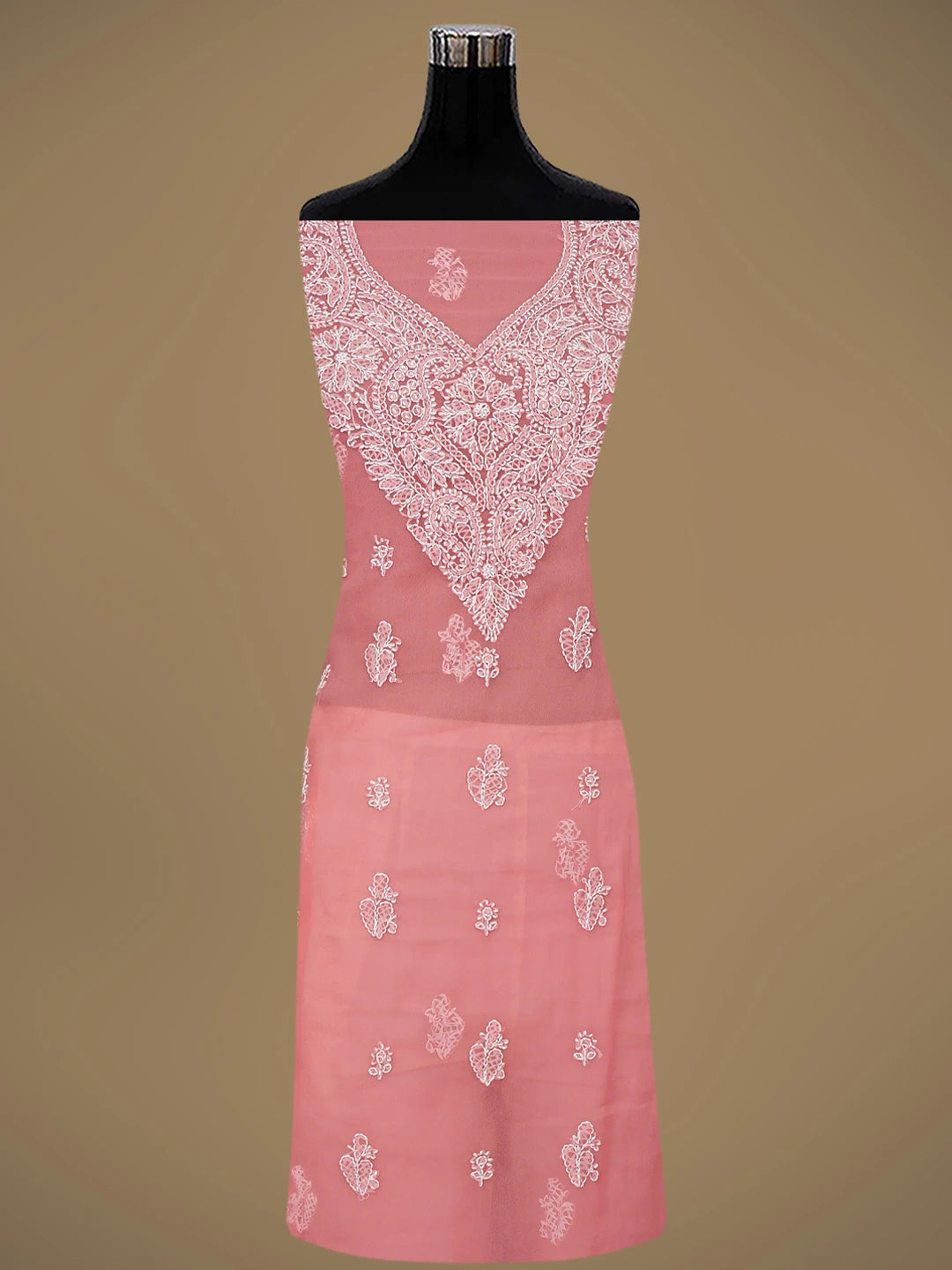 Ada Hand Embroidered Peach Georgette Lucknowi Chikankari Unstitched Suit Piece 01A866746