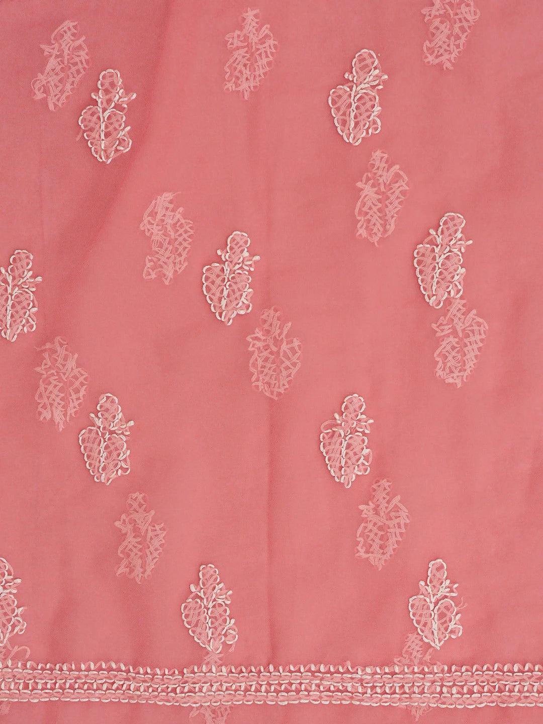 Ada Hand Embroidered Peach Georgette Lucknowi Chikankari Unstitched Suit Piece 01A866746