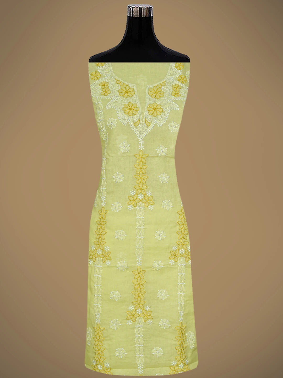 Ada Hand Embroidered Lemon Cotton Lucknowi Chikankari Unstitched Suit Piece 01A873281
