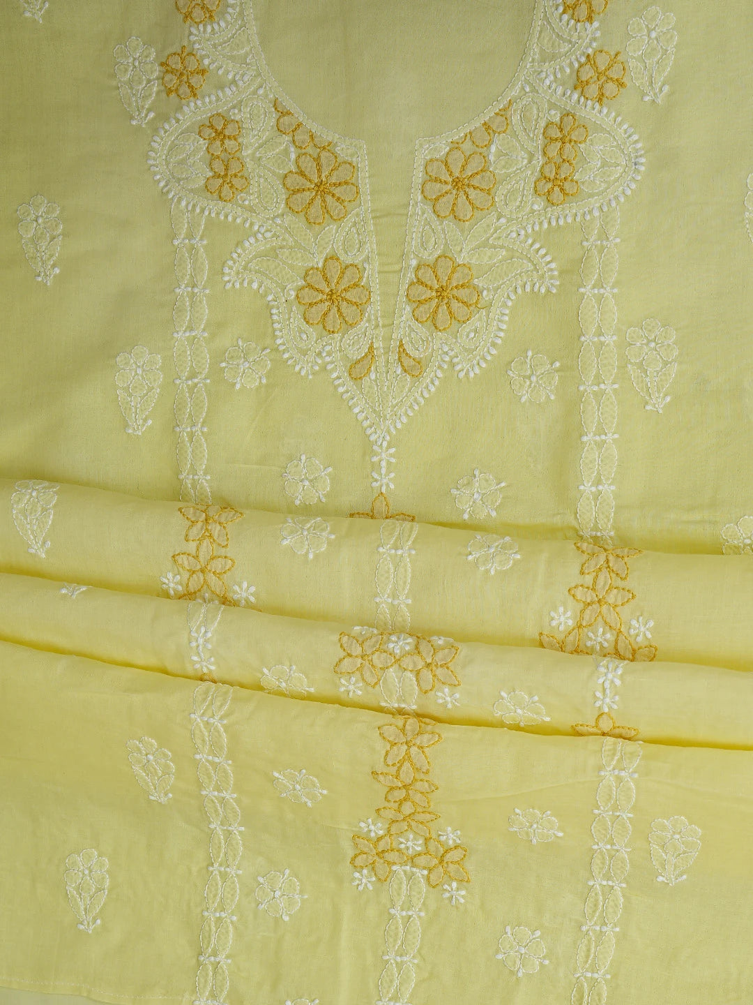 Ada Hand Embroidered Lemon Cotton Lucknowi Chikankari Unstitched Suit Piece 01A873281