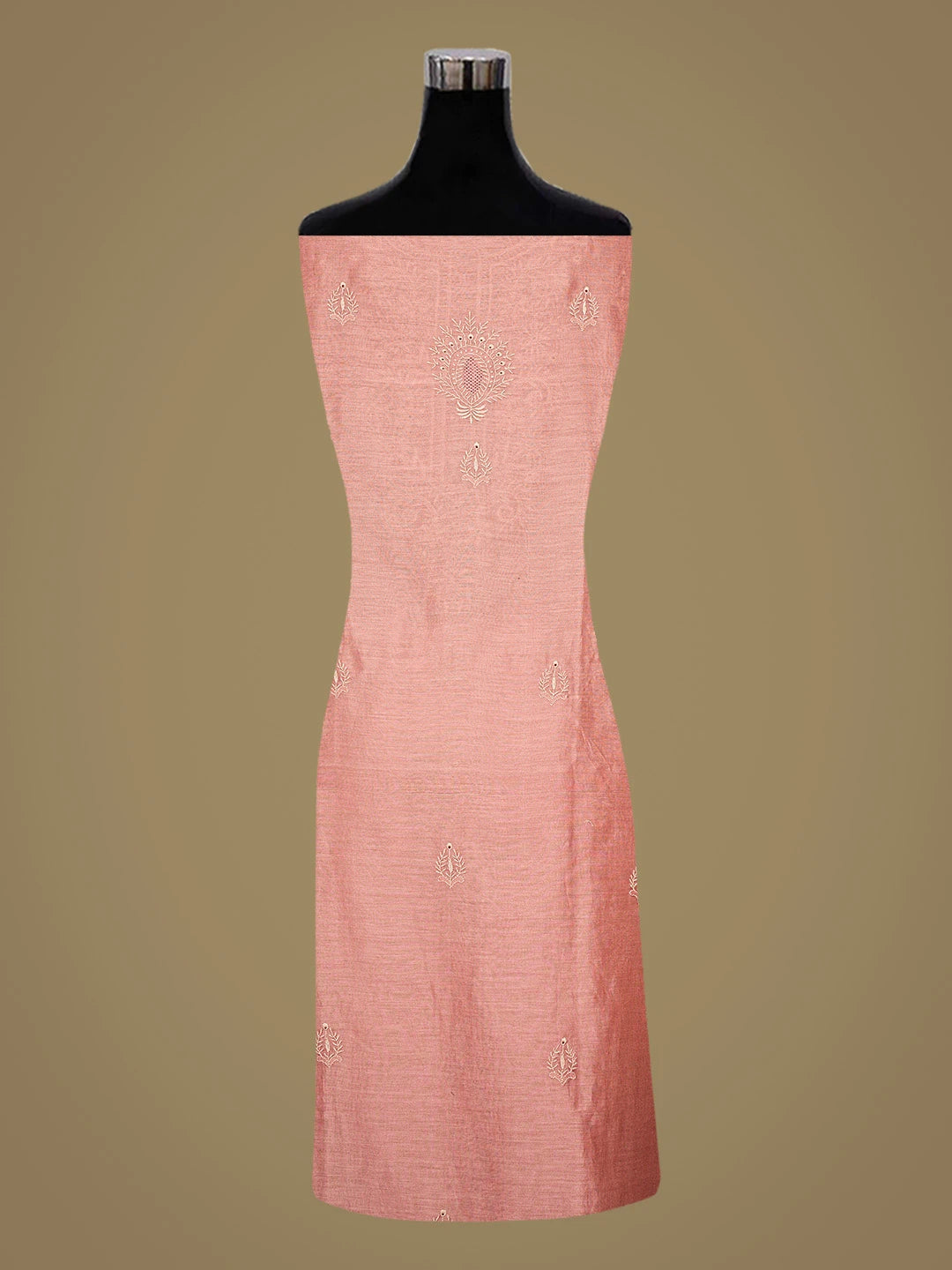 Ada Hand Embroidered Onion Pink Chanderi Lucknowi Chikankari Untitched Kurta Dupatta Set 01A858569