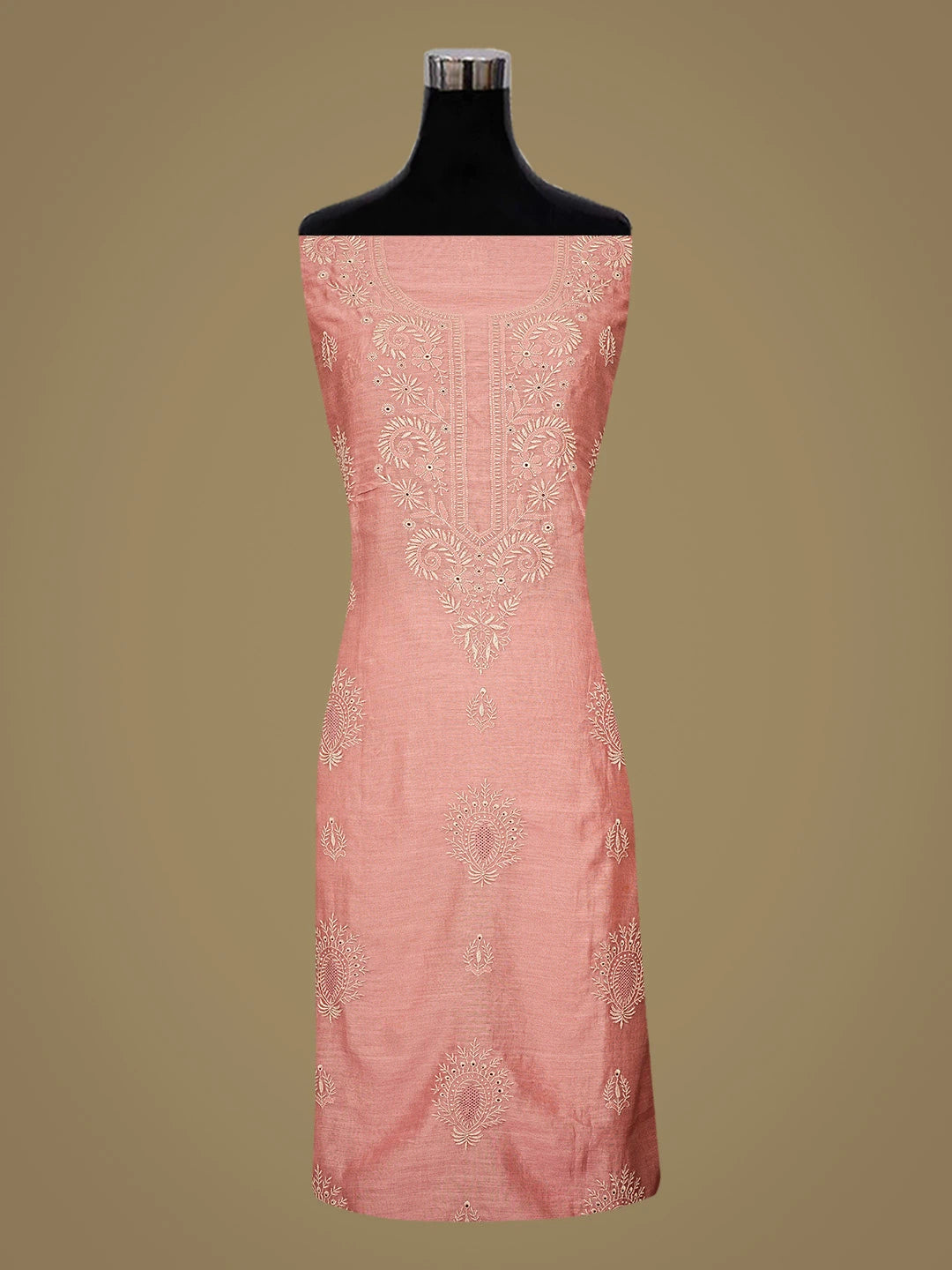 Ada Hand Embroidered Onion Pink Chanderi Lucknowi Chikankari Untitched Kurta Dupatta Set 01A858569