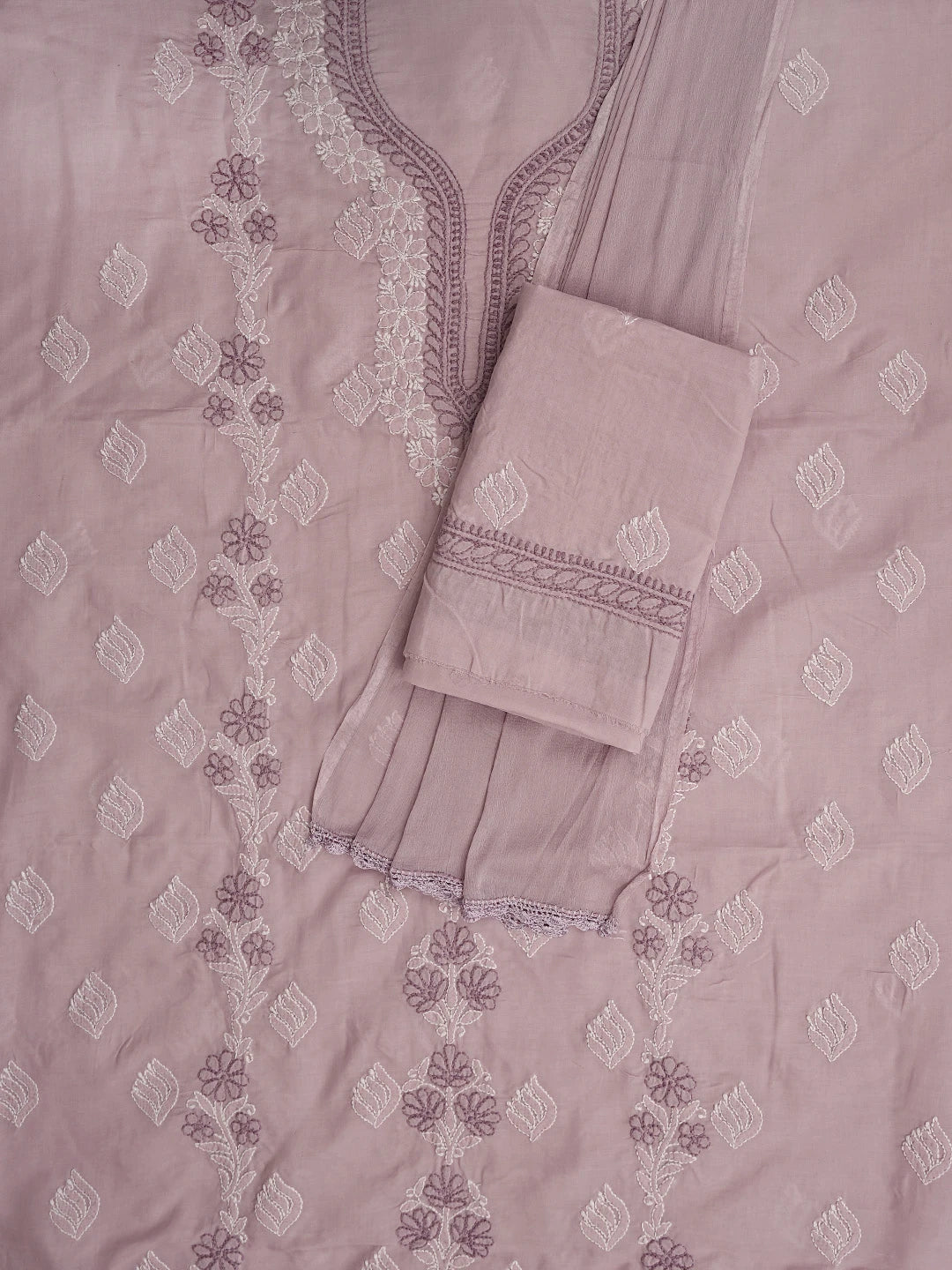 Ada Hand Embroidered Lavender Cotton Lucknowi Chikankari Unstitched Suit Piece 01A873284