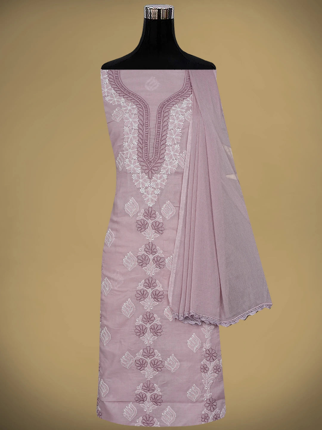 Ada Hand Embroidered Lavender Cotton Lucknowi Chikankari Unstitched Suit Piece 01A873284