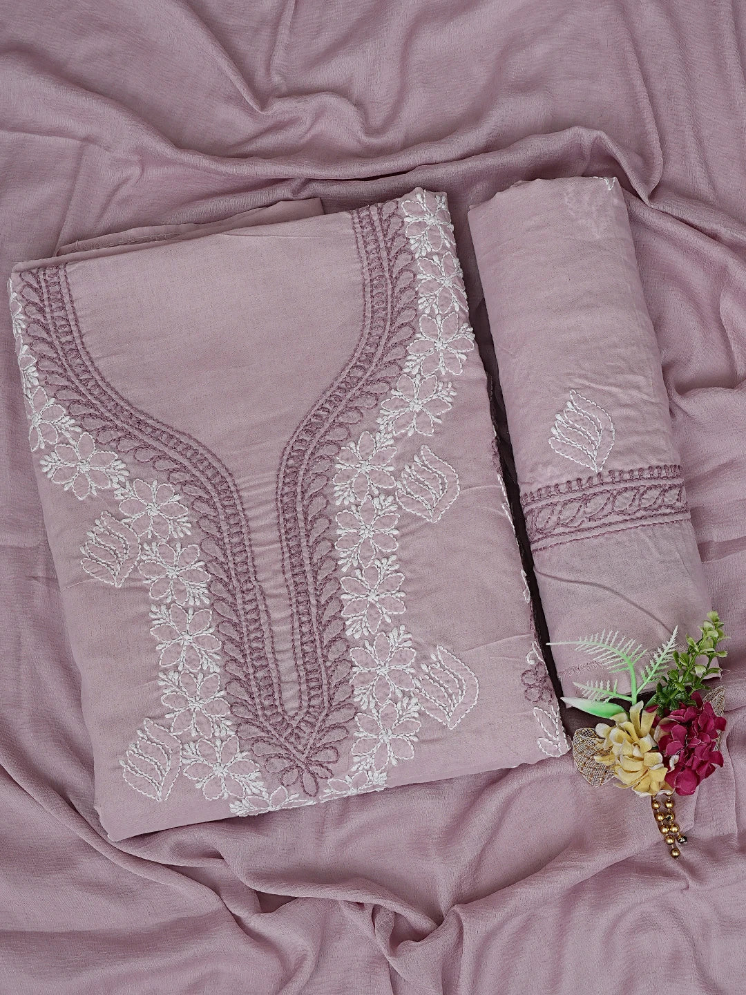Ada Hand Embroidered Lavender Cotton Lucknowi Chikankari Unstitched Suit Piece 01A873284