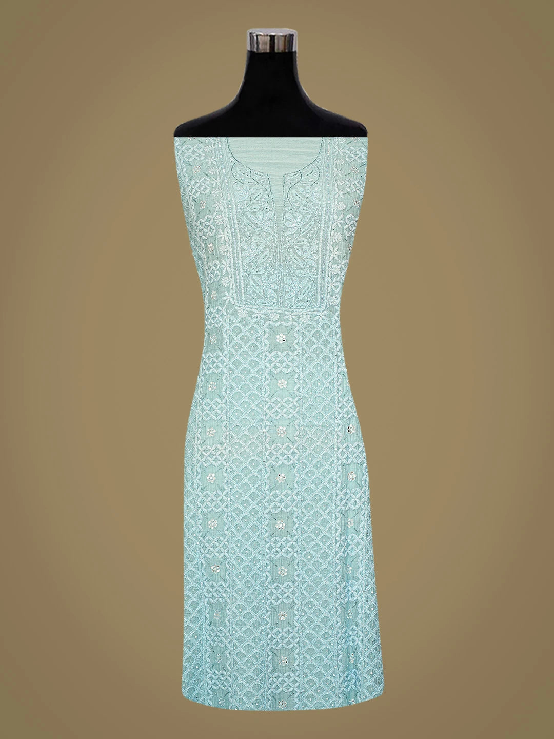 Ada Hand Embroidered Blue Chanderi Lucknowi Chikankari Unstitched Kurta Dupatta Set With Cutdana Work 01A741506