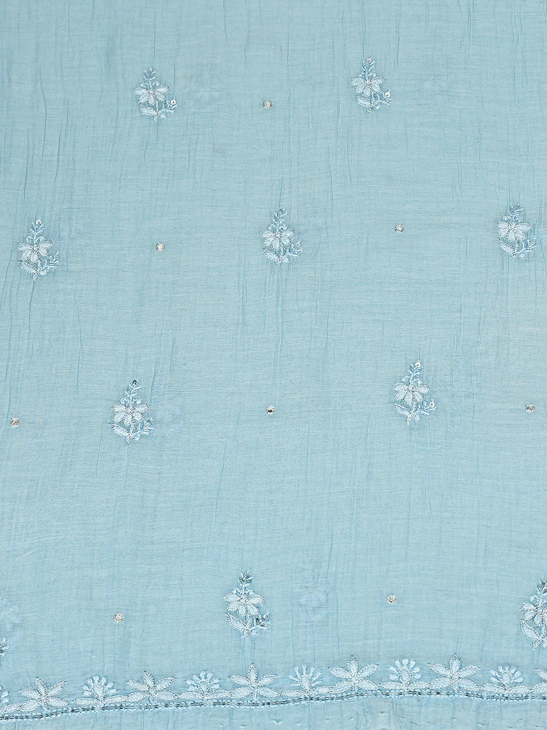 Ada Hand Embroidered Blue Chanderi Lucknowi Chikankari Unstitched Kurta Dupatta Set With Cutdana Work 01A741506