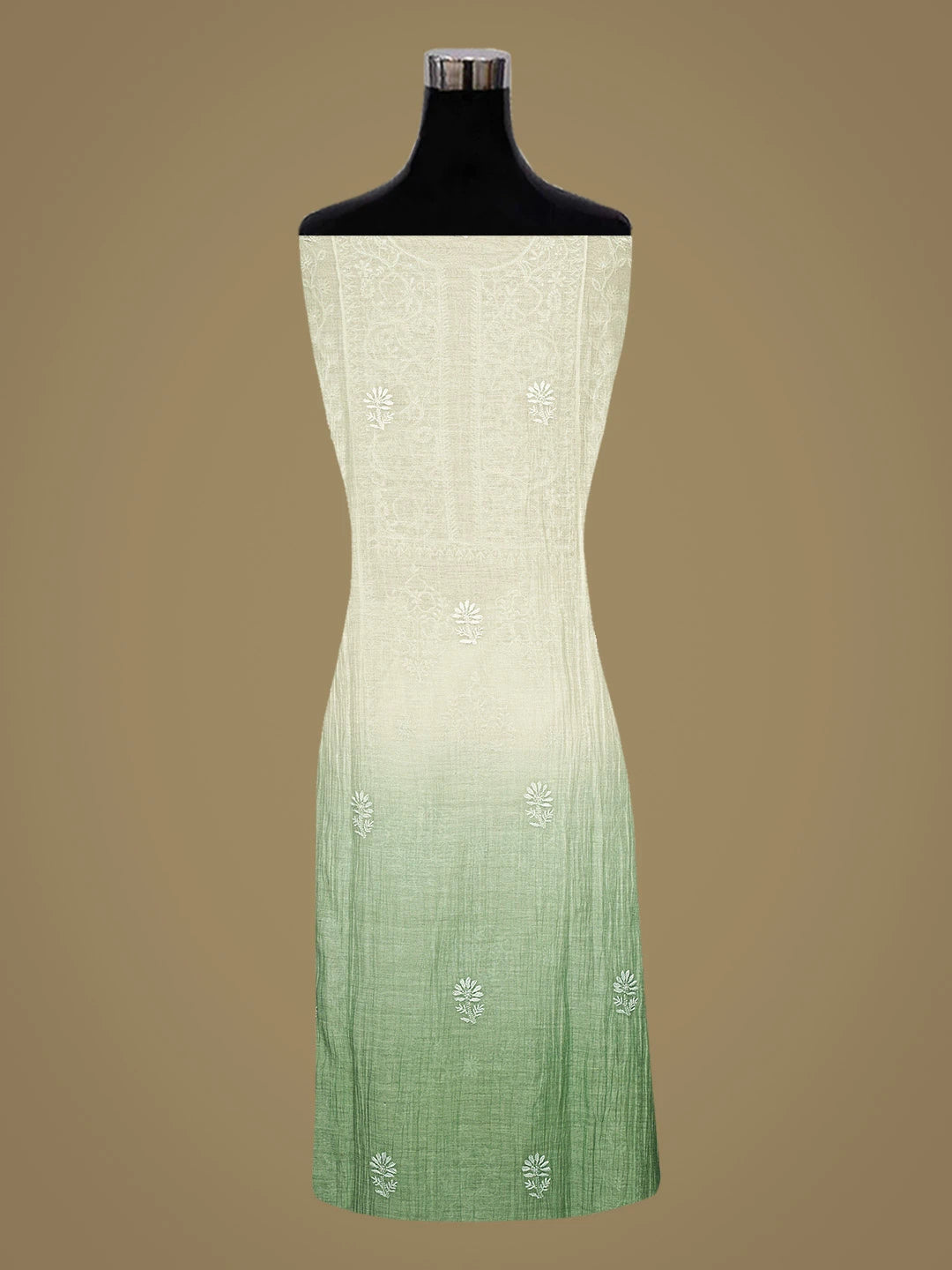 Ada Hand Embroidered Ombre Shade Of Green Chanderi Lucknowi Chikankari Semi-Stitched Kurta Dupatta Set 01A541311