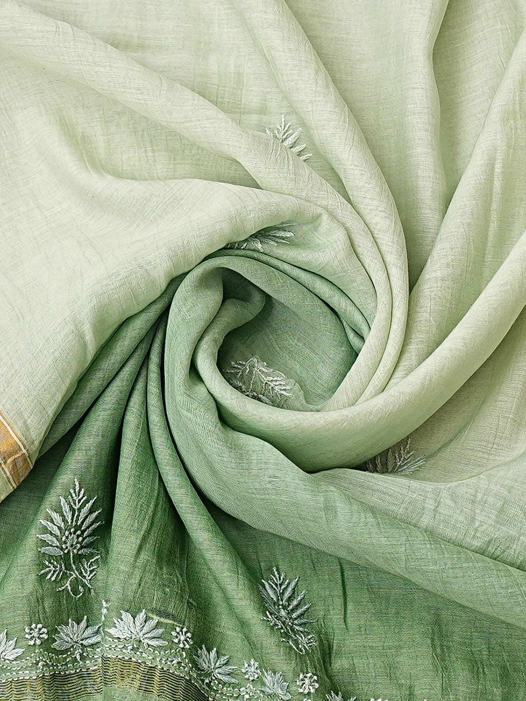 Ada Hand Embroidered Ombre Shade Of Green Chanderi Lucknowi Chikankari Semi-Stitched Kurta Dupatta Set 01A541311