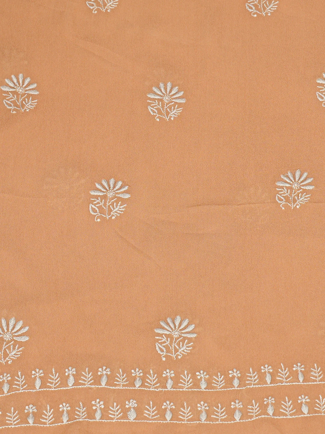 Ada Hand Embroidered Fawn Pure Georgette Lucknowi Chikankari Unstitched Kurta Dupatta Set 01A212063