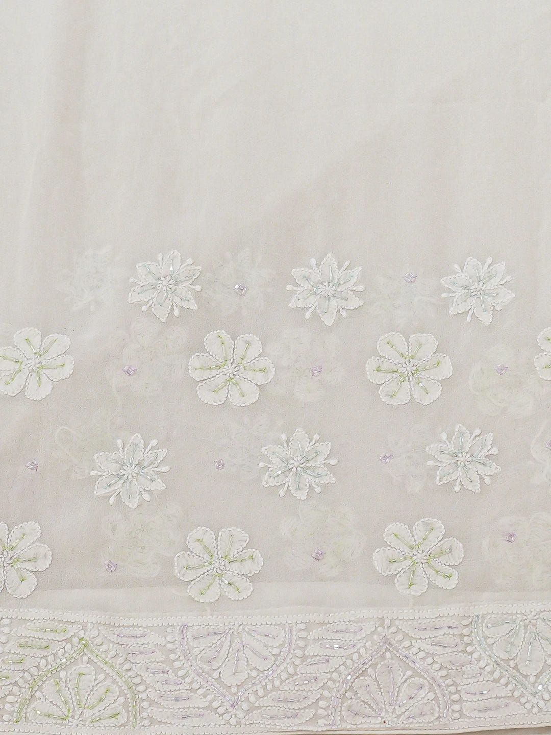 Ada Hand Embroidered White Pure Georgette Lucknowi Chikankari Saree With Blouse With Cutdana Work 01A758841