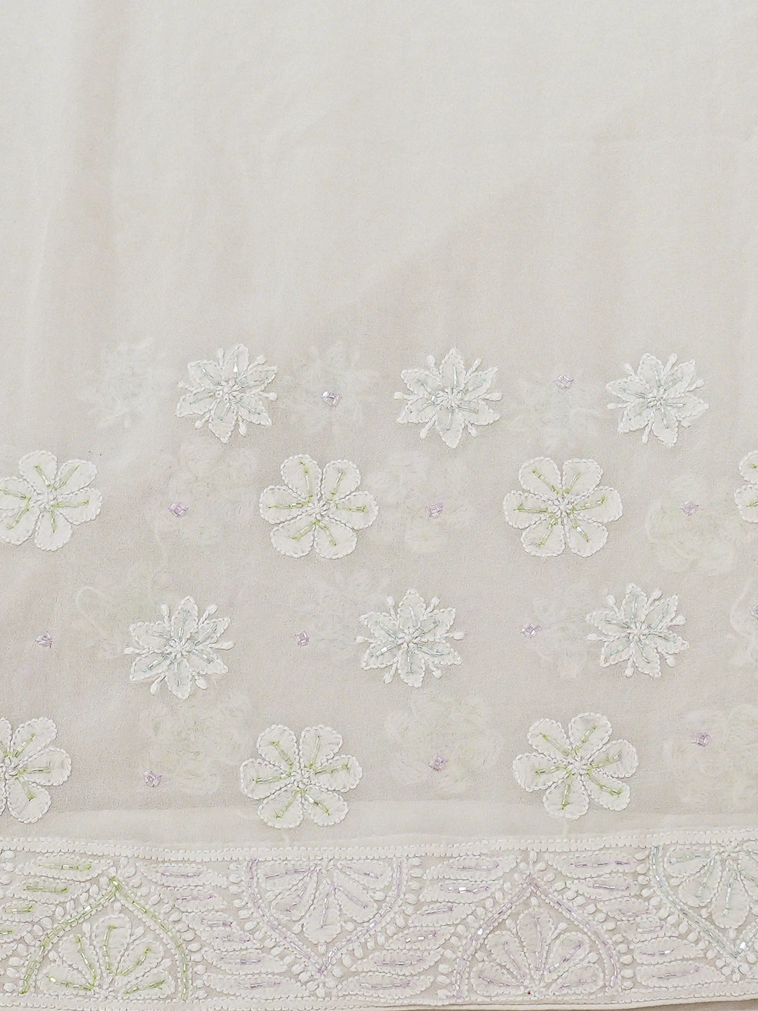 Ada Hand Embroidered White Pure Georgette Lucknowi Chikankari Saree With Blouse With Cutdana Work 01A758841