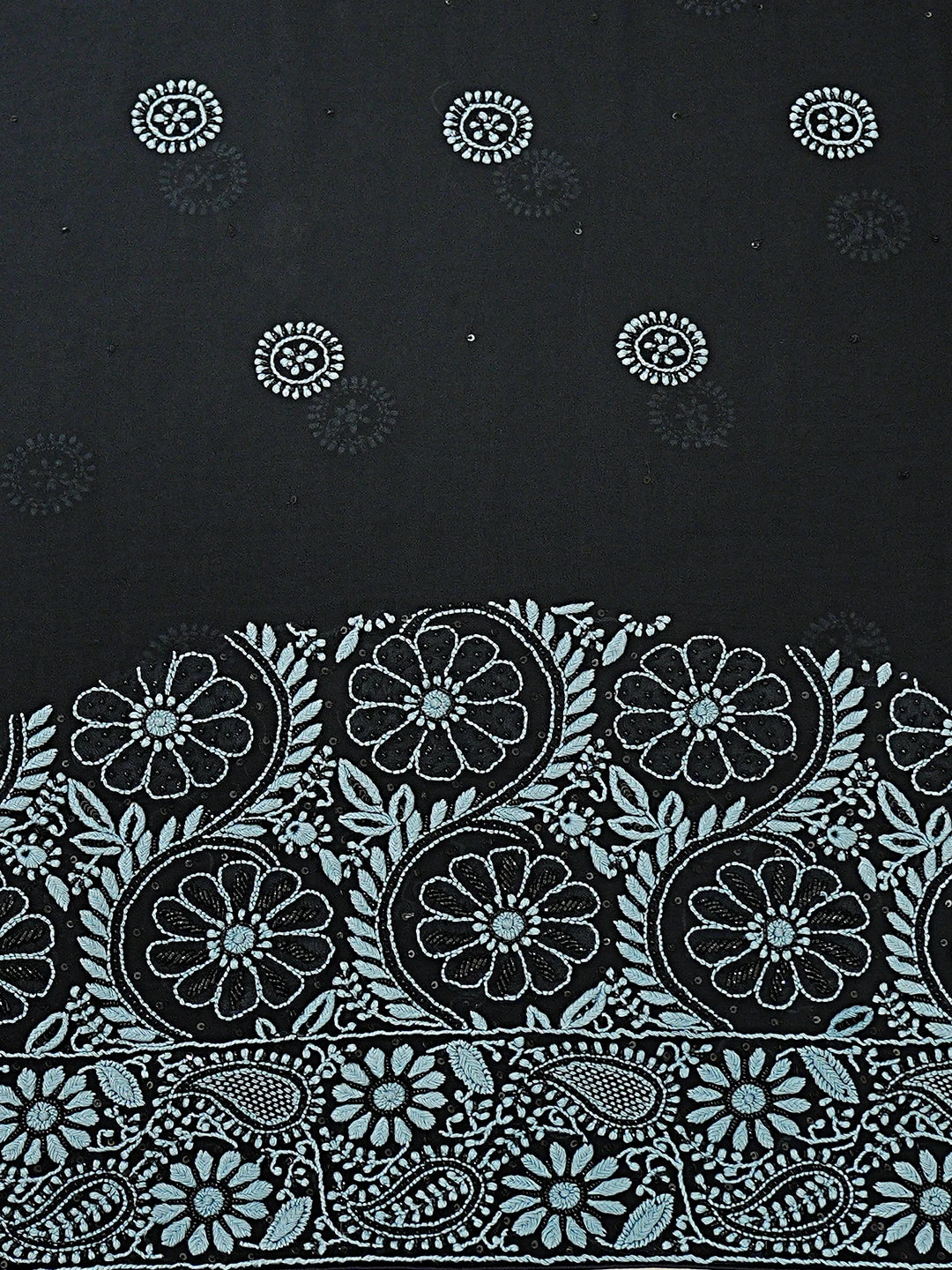 Ada Hand Embroidered Black Pure Georgette Lucknowi Chikankari Saree With Blouse With Cutdana Work 01A727806
