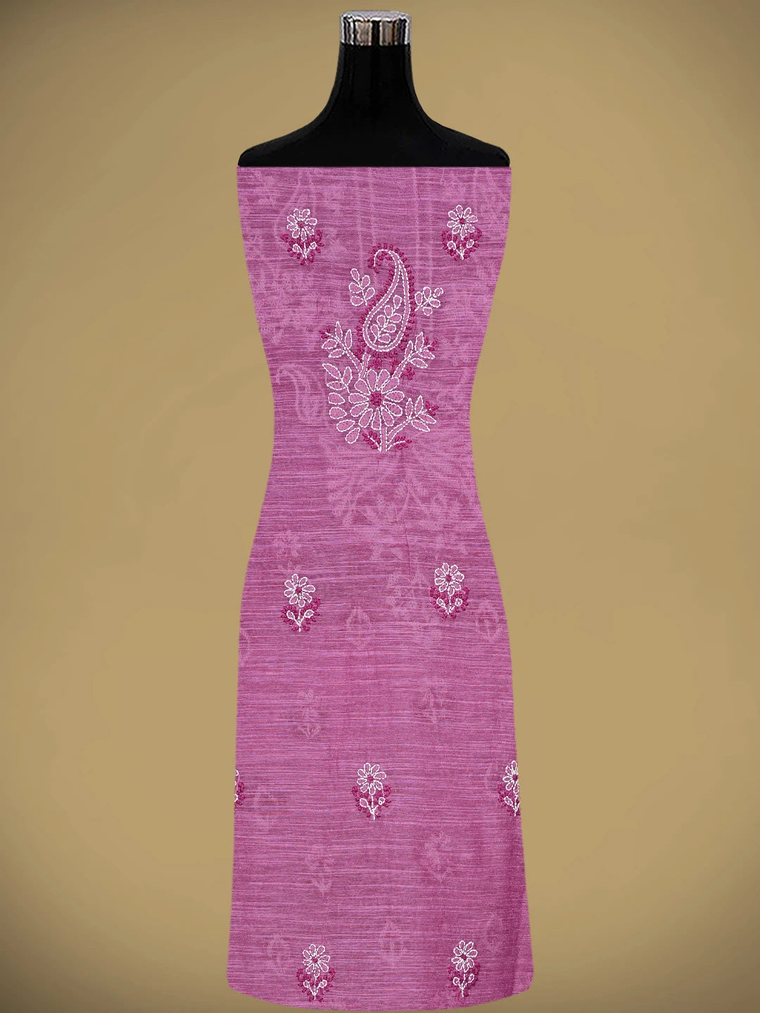 Ada Hand Embroidered Magenta Chanderi Lucknowi Chikankari Unstitched Kurta Dupatta Set 01A836926