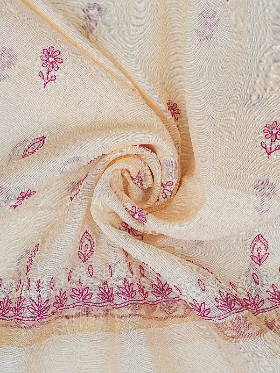 Ada Hand Embroidered Magenta Chanderi Lucknowi Chikankari Unstitched Kurta Dupatta Set 01A836926