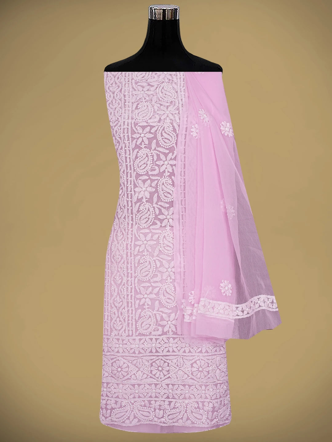 Ada Hand Embroidered Pink Georgette Lucknowi Chikankari Unstitched Suit Piece 01A873528