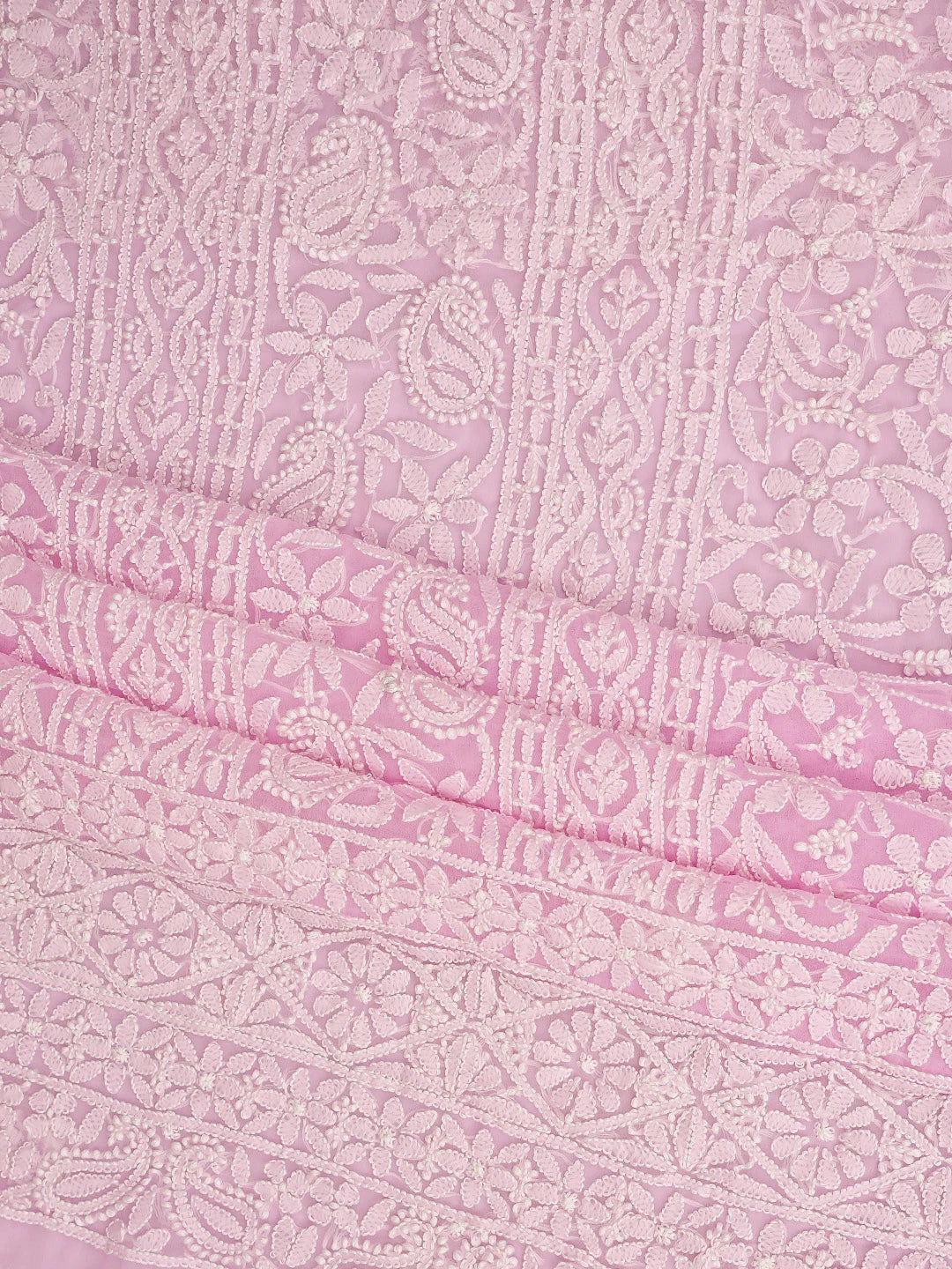 Ada Hand Embroidered Pink Georgette Lucknowi Chikankari Unstitched Suit Piece 01A873528